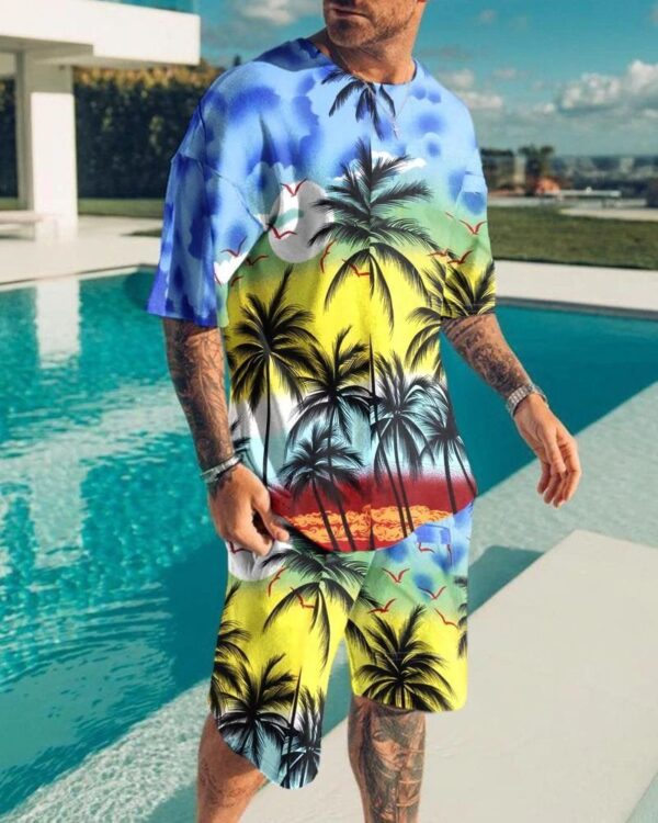 Fashion Men's Casual Sports Suit Digital Printing T-Shirt Casual Two Piece Set