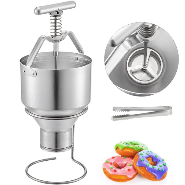 VEVOR Donut Depositor 5L Capacity Donut Dropper Hopper Food-Grade Aluminum Manual Donut Dispenser 6 Adjustable Thicknesses Donut Hopper with Stand Donut Batter Dispenser for Home & Commercial Use