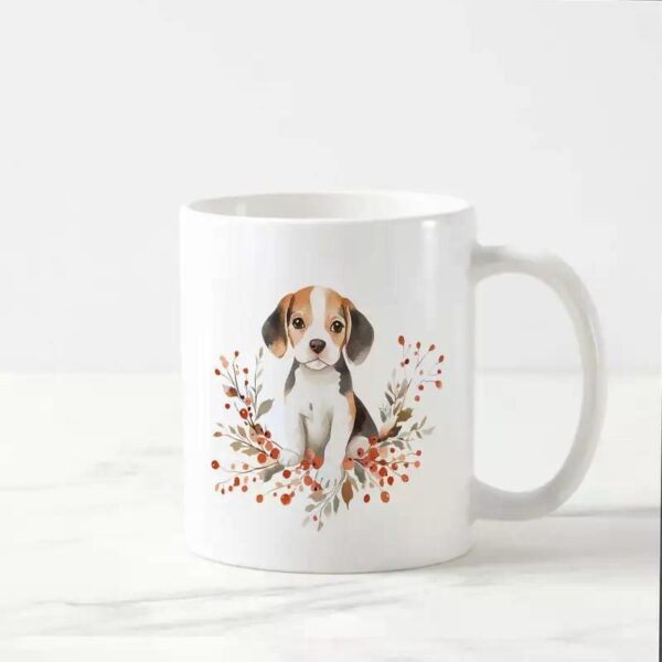 1pc 11oz Ceramic Coffee Mug with Adorable Beagle Dog & Floral Design – Microwave & Dishwasher Safe, Perfect Gift for